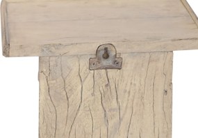 Raft de perete din lemn de tec, natur, cu decor sculptat manual, aspect vintage, 30 x 32,5 x 21 cm, „Orgon”