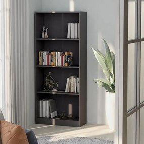 800881 vidaXL Bibliotecă cu 4 rafturi, gri extralucios, 60x24x142 cm, PAL