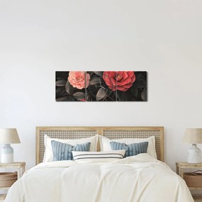 Tablou - Flori roșii pe fundal întunecat (cu ceas) (90x30 cm)