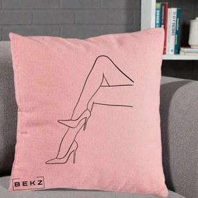 Perna Decorativa Picioare cu Tocuri Line Art, 40x40 cm, Roz, Husa Detasabila, Perna Inclusa, BEKZ®