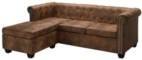 245535 vidaXL Canapea Chesterfield în formă de L, velur artificial, maro