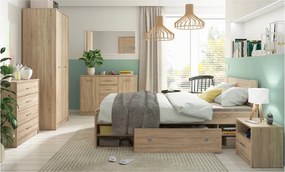 Set dormitor NEPO PLUS, stejar sonoma, pat 140x200, dulap cu 2 usi, 2