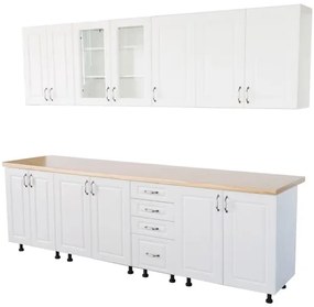 Bucatarie Zebra 260 cm din MDF Alb Mat cu blat termoizolant imitatie crem