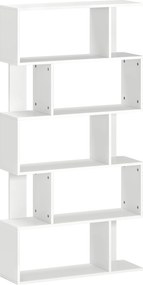 HOMCOM Bibliotecă Asimetrică în Formă de S cu 5 Niveluri și 10 Rafturi Deschise, 80x24x159 cm, Alb | Aosom Romania