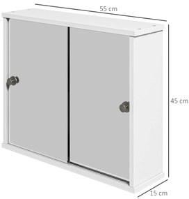 kleankin Dulap cu Oglindă de Perete cu Poliță Reglabilă și Ușă Glisantă Dublă pentru Lavoar 55x15x45 cm Alb Lucios | Aosom Romania