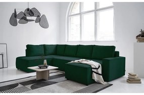 Colțar verde închis extensibil cu tapițerie din catifea reiată (cu colț pe partea stângă /în formă de "U") Brave Dave – Miuform