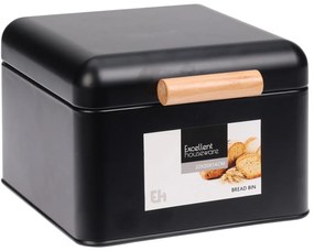 Cutie de paine metalica cu maner din lemn, 22 x 20 x 14 cm