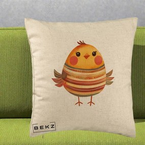 Perna Decorativa Pui Kawaii Portocaliu Dungi Calde, 40x40 cm, Bej, Husa Detasabila, Perna Inclusa, BEKZ®