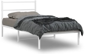 vidaXL Cadru de pat din metal cu tăblie, alb, 107x203 cm