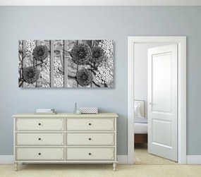 Tablou flori abstracte pe fundal din marmură alb-negru