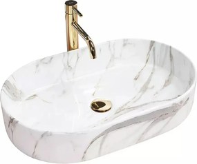 Lavoar pe blat Rea Nadia Aiax oval finisaj alb piatra lucios 61 cm