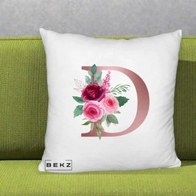 Cadou Personalizat - Perna Personalizata Monograma Rose Gold Litera D, 40x40 cm, Alb Pufos, Husa Detasabila, Perna Inclusa, BEKZ®