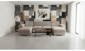 Colțar extensibil SALVADA, reversibil în formă de U, cu spațiu de depozitare, bej