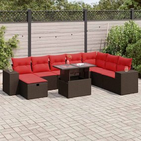 vidaXL Set mobilier grădină perne 9 piese negru poliratan/lemn acacia