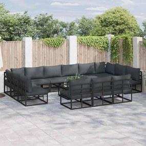 vidaXL Set de canapele pentru grădină cu pernă cu pernă 13 pcs Negru Aluminiu