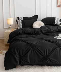 Lenjerie pat dublu, Inimi Brodate, 6 Piese, Finet Premium - Negru