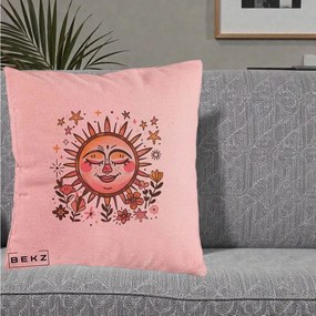Perna Decorativa Soare Retro Boho Floral, 40x40 cm, Roz, Husa Detasabila, Perna Inclusa, BEKZ®