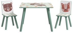 Set masă și scaun ZONEKIZ de 3 piese pentru copii cu vârsta de 3-8 ani din MDF și lemn de pin cu desene animale, de culoare verde | Aosom Romania