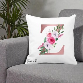Cadou Personalizat - Perna Personalizata Monograma Rose Gold Litera Z, 40x40 cm, Alba Mata, Husa Detasabila, Perna Inclusa, BEKZ®