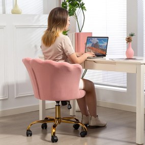 HOMCOM Scaun birou din catifea, scaun de machiaj cu spătar în petală, înălțime reglabilă, 69 x 64 x 80-90 cm, roz | Aosom Romania