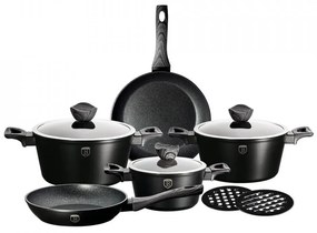 Set oale si tigai marmorate (10 piese) din aluminiu forjat Ebony Dark Gray Collection Berlinger Haus BH 1535