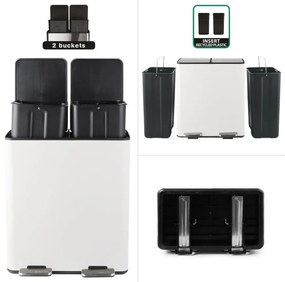 Coș de gunoi alb mat pentru reciclare/cu pedală 2x20 l din oțel Aliya – Spirella