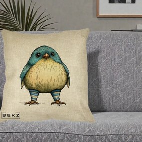 Perna Decorativa Pasare Albastra cu Sosete Albastre, 40x40 cm, Crem, Husa Detasabila, Perna Inclusa, BEKZ®