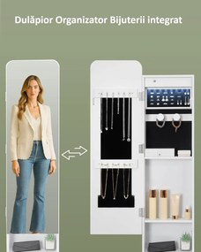 SEA7 - Set Masa toaleta 140 cm, 6 Sertare, rafturi, Oglinda cu LED, Organizator Bijuterii, masuta vanity, make-up, Design Unic - Alb - Auriu