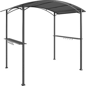 Outsunny Gazebo pentru Grătar 2.5x1.5 m, Pergolă pentru Grătar cu 2 Rafturi Laterale și Cârlige, Cadru din Oțel și Acoperiș din Poliester pentru Grădină, Gri Închis | Aosom Romania