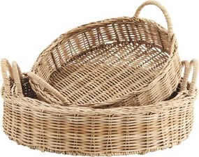 Set 3 tăvi rotunde din rattan împletit manual, D31–40 cm, „Raya"