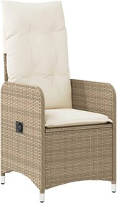 vidaXL Scaun de grădină rabatabil cu perne, bej, poliratan