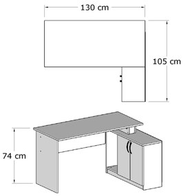 Birou Basak cu 2 Usi si Raft, Alb, 130 x 74 x 105 cm