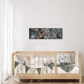 Tablou - Cerb și căprioare în pădurea înzăpezită (cu ceas) (90x30 cm)
