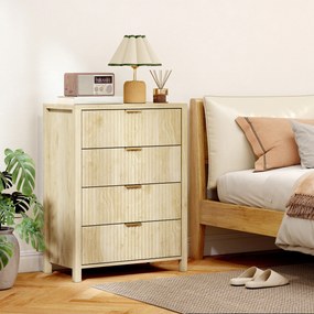 HOMCOM Comodă pentru Dormitor cu 4 Sertare Canelate, Comodă din Lemn cu Mânere Aurii, pentru Sufragerie, Sala de Mese și Hol, 70x38x93 cm, Lemn Natural | Aosom Romania