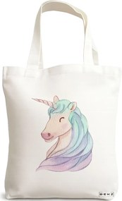 Sacosa de Panza pentru Cumparaturi, Geanta Tote, model Unicorn, 38x34.5 cm, Alba, BEKZ®