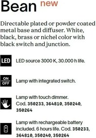 Aplica cu spot LED BEAN AP ROUND RECHARGEABLE NERO
