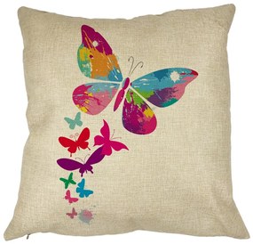 Perna Decorativa Patrata Fluture Colorful, 40x40 cm, Husa Detasabila, Burduf