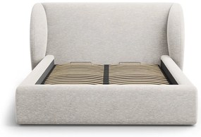 Pat matrimonial gri deschis tapițat cu spațiu de depozitare cu somieră 160x200 cm Miley – Micadoni