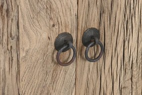 Bufet din lemn de ulm reciclat, natur, cu 4 uși și mânere cu inel din metal, aspect rustic, finisaj natural, 90 x 177 x 46 cm, „Étable”