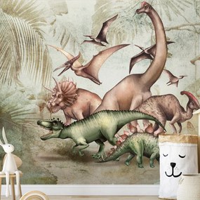 Fototapet - Dinozauri pentru cei mici - Triceratops, Tyranozaur și Stegozaur