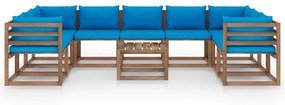 Set mobilier de gradina cu perne albastru deschis, 10 piese