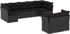 vidaXL Set mobilier de grădină cu perne, 9 piese, negru, poliratan