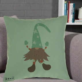 Perna Decorativa Pitic Gnom Nordic cu Cadou Menta, 40x40 cm, Verde, Husa Detasabila, Perna Inclusa, BEKZ®