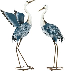 Outsunny Set de 2 statui exterioare pentru grădină, sculptură de stârc din oțel pentru iaz, patio, terasă, gazon, 74/70cm multicolor | Aosom Romania