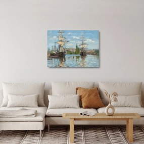 Tablou pe sticlă - Claude Monet, Ships Riding on the Seine at Rouen, reproducere (70x50 cm)