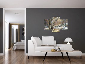 Tablou cu peisaj de iarnă pictat (90x60 cm)
