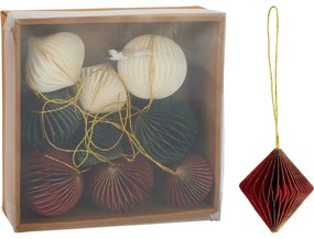 Set de 9 ornamente de Crăciun, roșu-verde-alb, 6cm, fagure de miere