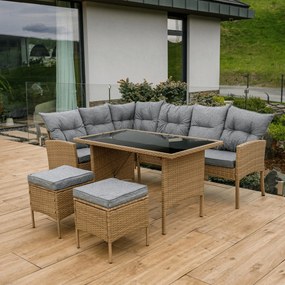 Set gradina RANDI, stejar/gri deschis/negru, ratan sintetic/sticla tem