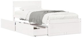 Cadru de pat cu sertare, alb, 90x190 cm, lemn masiv de pin