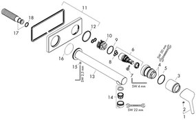 Baterie lavoar cu montaj pe perete, Pipa 22.5 cm, Hansgrohe, Talis S, Crom